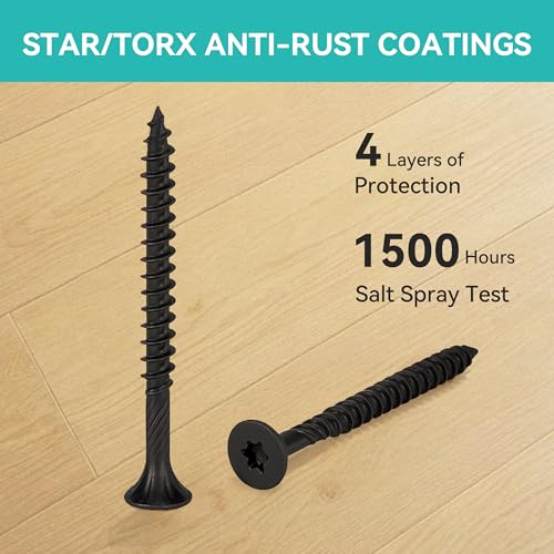 Wood Screws Black #10 × 3 inch Torx Star Drive Deck Screws Flat Head M5 × 75 Countersunk T25 Self Tapping Thread Cut 50pcs Carbon Steel Galvanized (50PCS/Small Box Black) - color: Black, size: #10×3