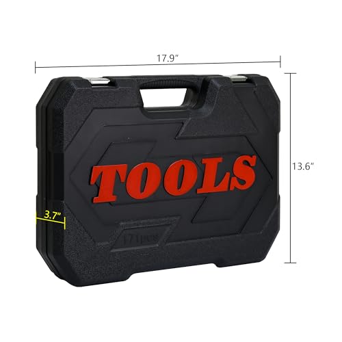 171PCS Tool Set, Socket & Ratchet Wrench Tool Kit, Home Auto Repair Tool Set with Portable Toolbox, Complete Tool Box Set Hand Tool Set, Mechanic Tool Set for DIY Enthusiasts & Mechanics - color: 171pcs - Black