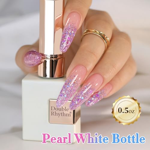Double Rhythm 0.5Oz Glitter Gel Polish Shimmer Reflective Color for Nail Art Salon DIY Soak Off 15ml Nail Lamp Gel Polish at Home (Fairy Sparkle Rose-B1008) - color: Fairy Sparkle Rose