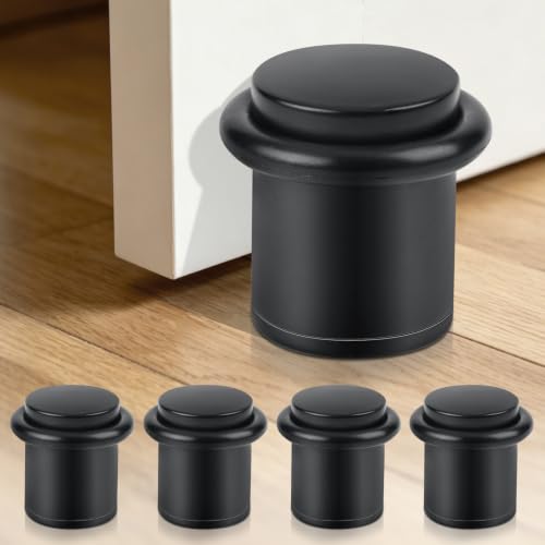 4 Pack Door Stops, Floor Door Stoppers Cylindrical 1.5 Inch Black