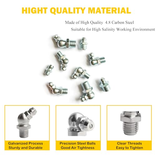 1/4"-3/8" 36Pcs 3 Sizes Grease Fitting Assortment Straight 45 90 Degree Grease Zerk Fittings, Galvanized Steel Grease Fittings and Grease Gun Tips for Industrial/Agricultural Machinery Yoliko - size: 3Size-36Pcs