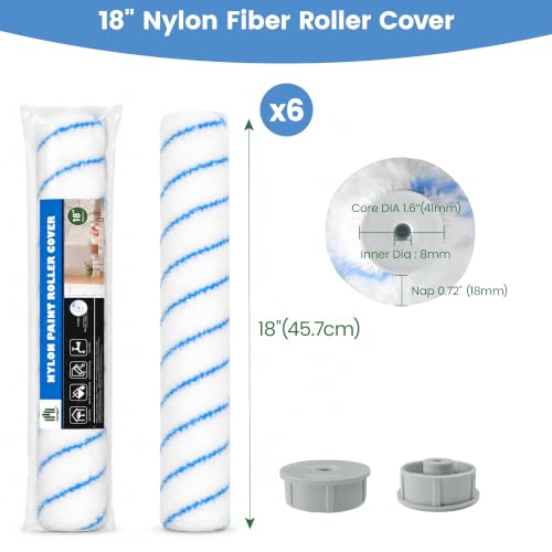VOOMEY 18 Inch Paint Roller Covers 3/4" Nap Nylon, Deep Pile Roller Sleeves for Rough & Textured Surfaces, Large Paint Roller for Stucco, Brick, Wall & Ceiling (Pack of 6) - size: 18in6pcs(Nylon)