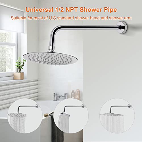 Shower Arm with Flange and Teflon Tape, Wall Mounted Shower Pipe 304 Stainless Steel Extension Arm for Fixed Shower Head & Handheld (15 Inch, Chrome) - color: Chrome, style: 15 Inch