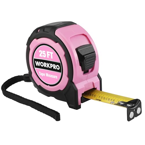 WORKPRO 25FT Pink Tape Measure, 1/8 Fractions Easy Read Measuring Tape - color: Pink, size: 25FT