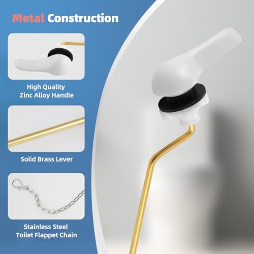 iFealClear Universal Metal Toilet Tank Flush Lever Replacement, Side/Angle Mount Toilet Handle Replacement Kit, Solid Brass Toilet Trip Lever Fits Most Toilets, Stainless Steel Chain, White - color: White, style: Side Mount Design