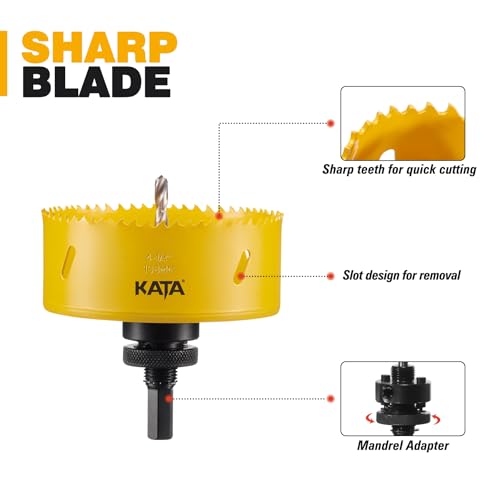 KATA 4-1/4 Inch Hole Saw with Silicone Dust Bowl for Recessed Lighting | 4.25" Hole Saw with Clear Smooth Bowl Helps Catch Drywall Dust for Smaller Ceiling, Can Light, Vent and Wood Repair Cutouts - color: 4-1/4 Inch