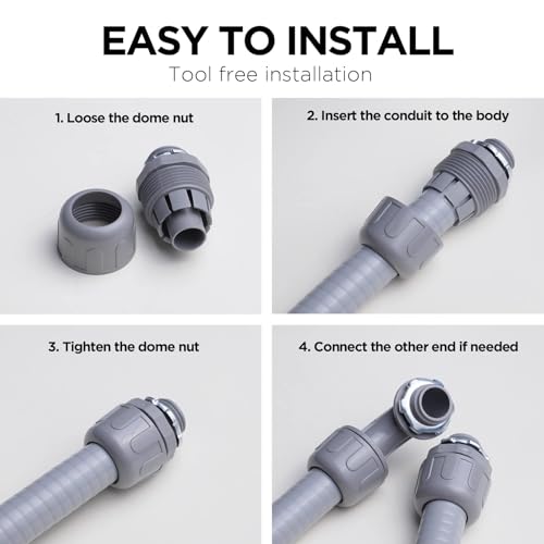 Conduit Connectors, 1/2 Inch, Straight, Grey, 150-Pack - size: 150-Pack