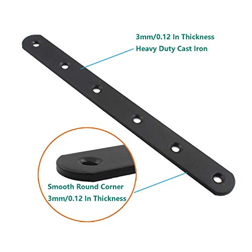 4 Pack Flat Mending Plate for Wood, ULIFESTAR Black Iron Flat Straight Brace Brackets Metal Repair Fixing Wood Brace Joining Plates Connector for Repairing Wooden Furniture with Mounting Screws - size: 8 x 0.79 x 0.12 inches