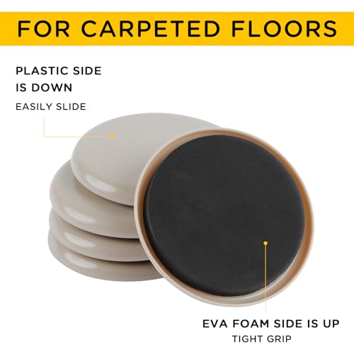 Furniture Sliders for Carpet, new space 8 Pcs 5" Round Sliders for Moving Furniture, Heavy-Duty Furniture Moving Sliders - Reusable Furniture Sliders, Move Your Furniture Quickly, Easily and Safe! - size: 5 inch