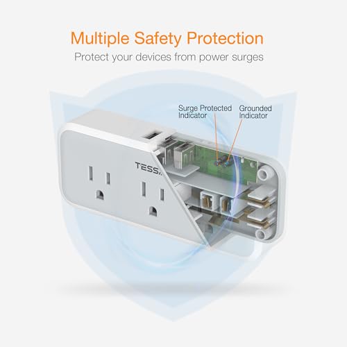 TESSAN Multi Plug Outlet Splitter, Wall Surge Protector, 1875W, Grey - color: Gray, size: 5 Outlets (USB-A)