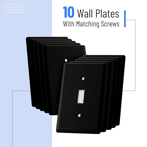 Bates- Light Switch Cover, Pack of 10, 1-Gang, Black, Single Light Switch - color: Black, size: 10 Pack, Standard-Size