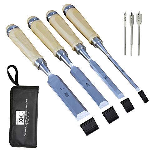 Woodworking 4 PC Wood Chisel Set Chrome-Vanadium Steel with Hornbeam Handles for Carpentry, Woodworking, Carving, Craftsman, 1/4 inch,1/2 inch,3/4 inch, 1 inch - size: 4 Piece Wood Chisel