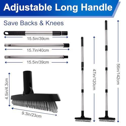 BITOPE Grout Brush Cleaner with Adjustable Long Handle Swivel V-Shaped Stiff Bristles Scrubber for Cleaning Tile Crevice Line Corner Bathroom Shower Baseboards Hard to Reach Areas-56 inch