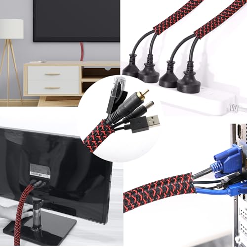 Cable Management Sleeve, Split Design, 10FT - 1/2 Inch, Black/Red - color: Black/Red, size: 1/2"-10ft