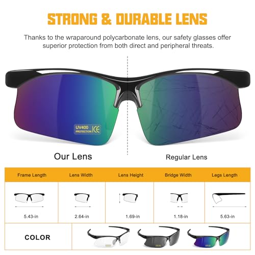 OXG Safety Glasses with Adjustable Straps, ANSI Z87.1 Protective Eyewear, UV400 Anti-Scratch Work Glasses for Men Women