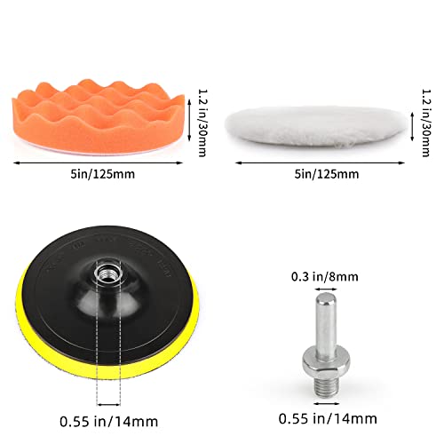 Kshineni 5 Inch(125 mm) Drill Polishing Pads 11 Pcs Car Polishers and Buffers Compound Buffing Kits Drill Attactment for Auto Polisher,Sanding,Waxing - size: 5Inch-11Pcs