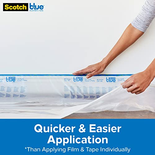 ScotchBlue Pre Plastic Painters Tape, 24 in x 30yd, Tape & Masking Film Combined in One Product, Static Cling to Stay in One Place, No Residue Masking Tape, Film Unfolds to 24" Wide (PT2093EL-24) - size: 24" Width, style: No Dispenser