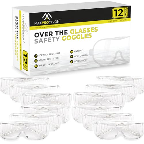 Safety Glasses Over Eyeglasses, Z87 Safety Goggles Over Glasses - color: 12 Pack - Clear