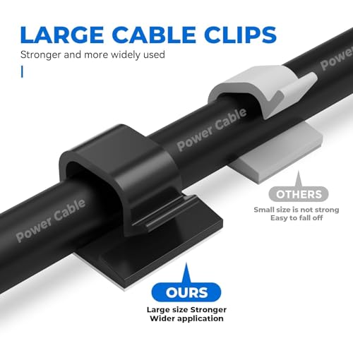 40Pack Large Cable Clips, Adhesive Wire Holders for Desk Wall, Black - color: Black