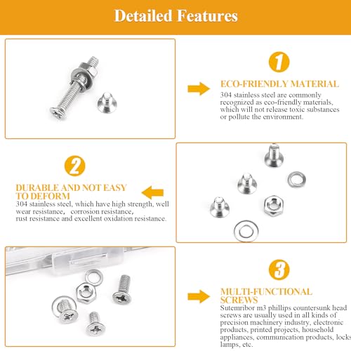565 Pieces M3 Machine Screws Nuts Washers Set, Sutemribor M3 x 4/6/8/10/12/16/20mm Phillips Countersunk Head Machine Screws Nuts Washers Assortment Kit, 304 Stainless Steel, Fully Threaded - size: M3, style: Phillips Countersunk Head