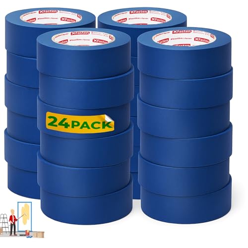 XFasten Blue Painter's Tape, 2 Inch x 60 Yards (24-Pack) Blue Painters Masking Tape Bulk - Sharp Edge Line Technology, Produces Sharp Lines | Residue-Free and Artisan Grade Wall Trim Tape - size: 2 Inches x 60 Yards (24-Pack)