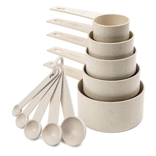 Beille Cream Wheat Straw 10PC Measuring Cups Spoons Set