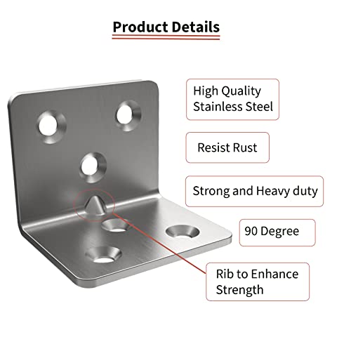 Silver Stainless Steel Corner Bracket,Joint Right Angle Bracket,L Shape Heavy Duty Metal Corner Brace Shelf Supporter for Wood Aufuga (20, 1.5x1.2x1.2) - size: 1.5x1.2x1.2"