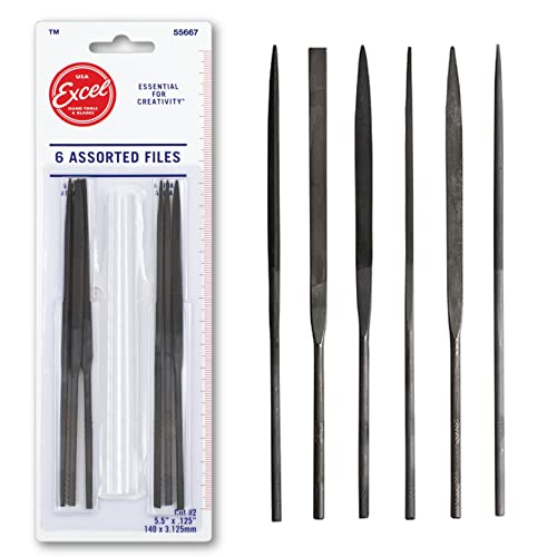 Excel Blades 6-Piece Mini File Set – High Carbon Steel Files for Woodworking, Jewelry, Cosplay, Metal & Hobby Use – Includes Flat, Half-Round, Round, Square, Knife & Equaling Files - style: File Set