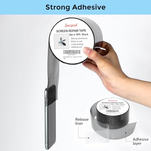 Secopad 4" x 180" (15FT) Screen Repair Tape, Screen Repair Kit, Black - color: Black, size: 4IN X 15FT