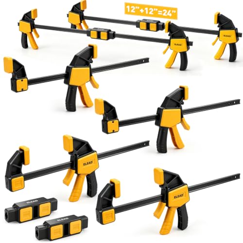 6-Pack Wood Clamps for Woodworking, 4-Piece 12" Bar Clamps with 2-Piece Clamp Connectors, Quick-Release Wood Clamps with 150 LBS Load Limit, Trigger Clamp Set for Woodworking DIY Projects - style: 4-Piece 12" 150lbs with clamp connector