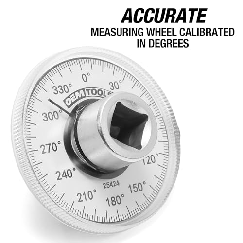 OEMTOOLS 25424 1/2 Inch Torque Angle Gauge, Meter for Precision Angular Tightening, 360 Degree Wheel, Adjustable Angle Measuring Tool Angle Tool Gauge Set - style: Angle Meter