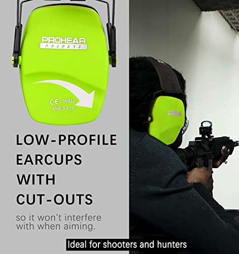 PROHEAR 016 Ear Protection Safety Earmuffs for Shooting, NRR 26dB Hearing Protector with Low-Profile Earcups, Compact Foldable Ear Defenders for Gun Range, Hunting (Fruit Green) - style: Passive – Green
