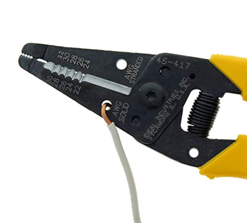 IDEAL Electrical 45-417 Premium Reflex T Stripper - 22-30 AWG solid, 24-32 AWG stranded, Wire Stripper with Plier Nose, Slide Lock, Textured Grips - size: 22-30 AWG Solid