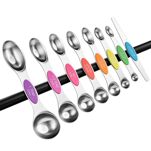 Spring Chef Stainless Steel Magnetic Measuring Spoons Set of 8, Neon - color: Neon, size: 1-Pack