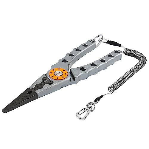 Booms Fishing X1 Aluminum Fishing Pliers Saltwater, Surf Fishing Tackle Kit, Fishing Multitool Hook Remover Braided Fishing Line Cutting and Split Ring with Coiled Lanyard and Sheath - color: Gun Metal