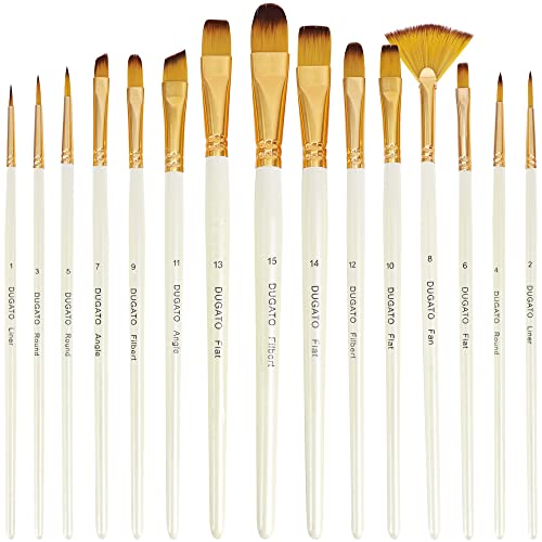 DUGATO Paint Brush Set 15 pc, Anti-Shedding Nylon Hair, Comfort Grip - color: Yellow