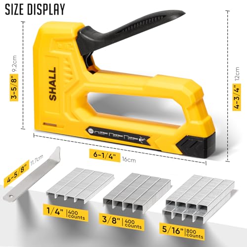 SHALL Light Duty Staple Gun for Wood - Yellow Upholstery Staple Gun with 1600pcs JT21 Staples 1/4, 5/16, 3/8 inch and Staple Remover - Fabric Stapler Gun for Crafts, DIY, Decoration - color: Yellow