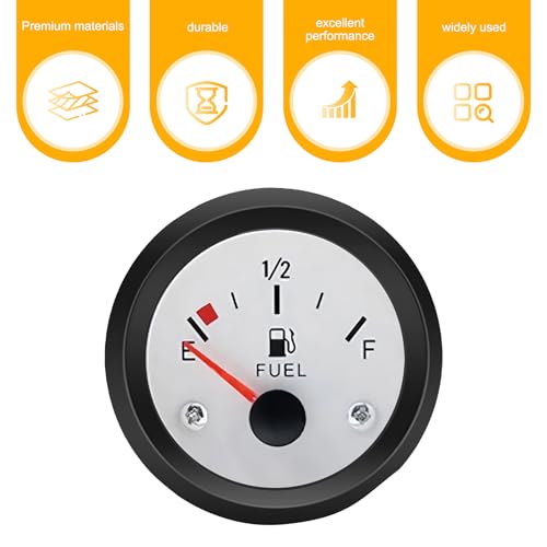 Fuel Level Gauge, 2.22" Pointer Marine Fuel Gauge Kit, 12V E-1/2-F Vehicle Tank Gage Replacement Accessories, for Most Cars, Boats, Vessels, Marine Trucks, Motorcycles (White) - color: White
