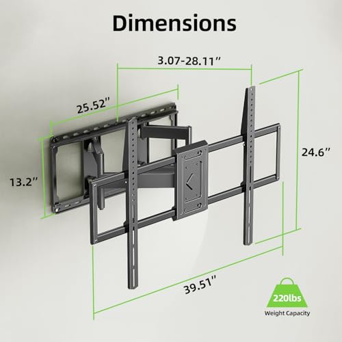 USX MOUNT Heavy Duty Full Motion TV Wall Mount for 60-120 Inch TVs, Holds 220lbs, 28" Extension Wall Bracket, Preassembled TV Mount for 65" 75" 85" 90" 98" 100", Max VESA 900x600mm, Fits 12-24" Studs - size: 60-120 inch