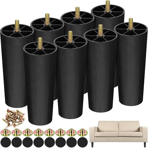 TURSTIN 16 Pack 6 Inch Plastic Furniture Legs with M8 T-Nuts Screws Tapered Sofa Couch and Chair Legs Replacement Furniture Legs for DIY Projects Sofas Coffee Tables Dressers Beds - size: 6 inch