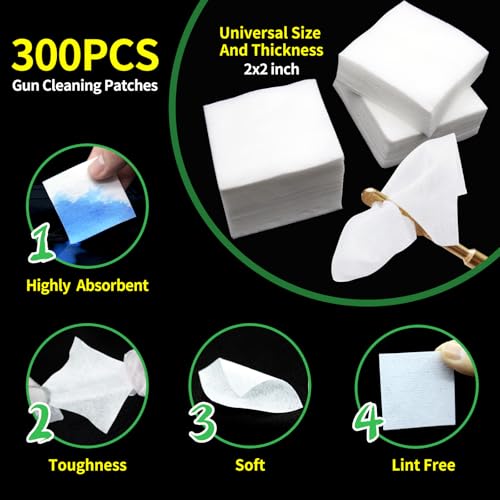 1700PCS gun cleaning supplies—1500PCS Gun Cleaning Patches +200PCS Gun Cleaning swabs,2"x2"Lint Free Gun Cleaning Rags,6"Long Cotton swabs for 9mm and All Caliber of Firearms.Gun Cleaning Kit - color: 300Patches+ 200Pointed Swabs+ 1 Bottle CLP