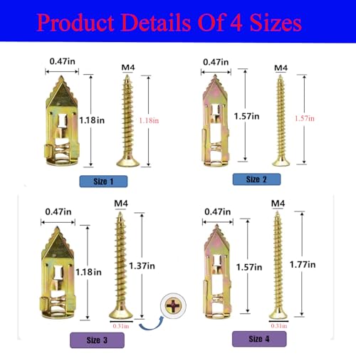 120pcs Self Drilling Drywall Anchors with Screws Kit, Zinc Plated Steel Ancors and Screws for Heavy Duty Cabinets, Shelves, Furniture, No Need to Drill Holes in Wall (3 Sizes) - color: 3 Size Kit
