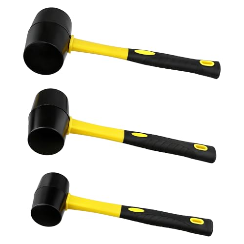 3 PCS Rubber Mallet Hammer Set (8oz/16oz/32oz), Rubber Mallet Heads with Non-Slip Fiberglass Handle for Woodworking, Flooring and Tent Stake Installation - size: 8oz/16oz/32oz
