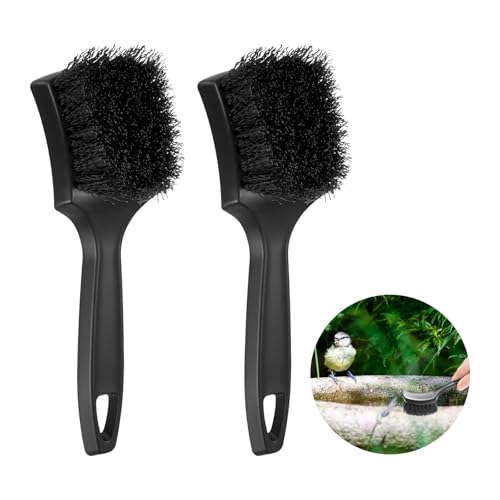 M METERXITY 2-Pack Bird Bath Cleaning Brush, 8.3 Inch Plastic Bird Bath Cleaner with Ergonomic Handle for Feeder/Fountain/Outdoor Cleaning, Utility Hard Stiff Bristle Scrub [Black] - color: Black
