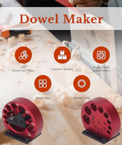 Dowel Maker, 8 to 20mm Dowel Maker Round Rod Auxiliary Tool, Aluminum Alloy Body Easy to Operate Cemented Carbide Blade Dowel Cutter for Woodworking