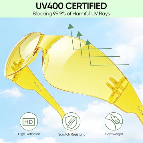 TICONN Clear Safety Glasses for Men & Women, ANSI Z87.1 Safety Goggles - style: 12 Pairs Yellow
