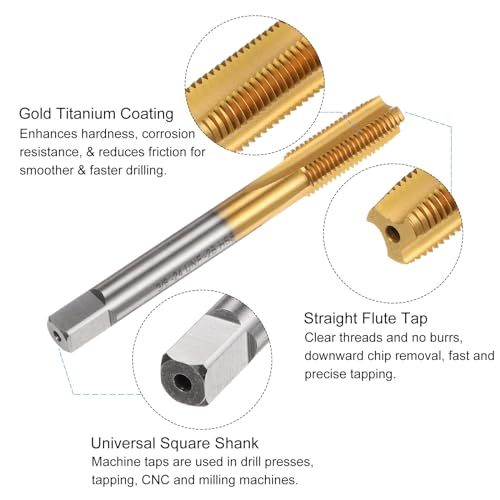uxcell Tap & Drill Bit Set, 3/8-24 UNF Straight Flute Thread Tap and 1/3" (8.5mm) Twist Drill Bit, Titanium Coated M2 High Speed Steel Thread Repair Tapping Tools - size: 3/8-24 UNF + 1/3" (8.5mm)