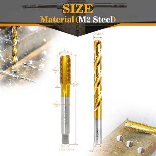 1/2"-20 UNF Tap and 29/64" Drill Bit kit for Metal,M2 HSS Drill and Tap Set - size: 1/2"-20 Tap, 29/64" Drill