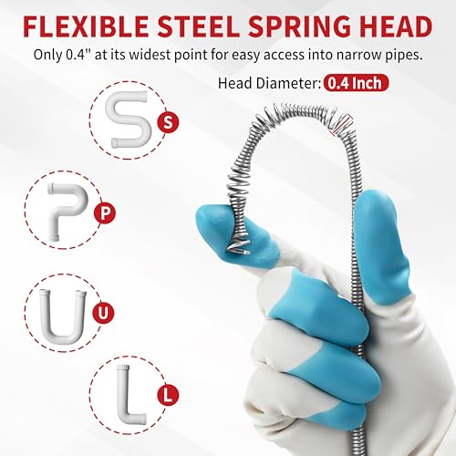 Drain Snake 50 Ft with Drill Attachment, Auto Feed 1/4 Inch Plumbing Snake for Sink, Shower & Tub Clogs, Manual or Drill-Powered Drain Auger, with Gloves, Safety Glasses & Storage Bag - color: 50FT