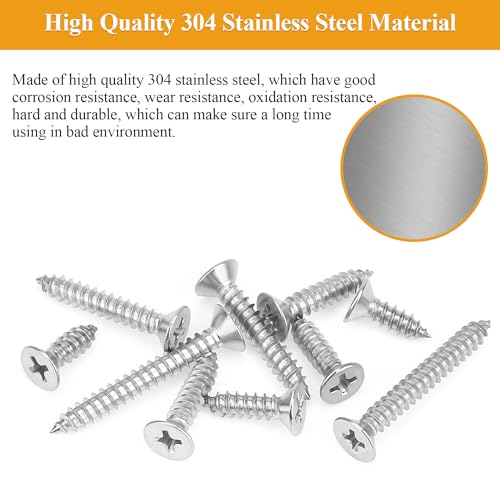 145 Pieces #8 x 1/2" 5/8" 3/4" 1" 1-1/4" Wood Screws Set, Phillips Countersunk Head #8 Self-Tapping Screws Assortment Kit, 304 Stainless Steel - size: #8, style: Phillips Countersunk Head